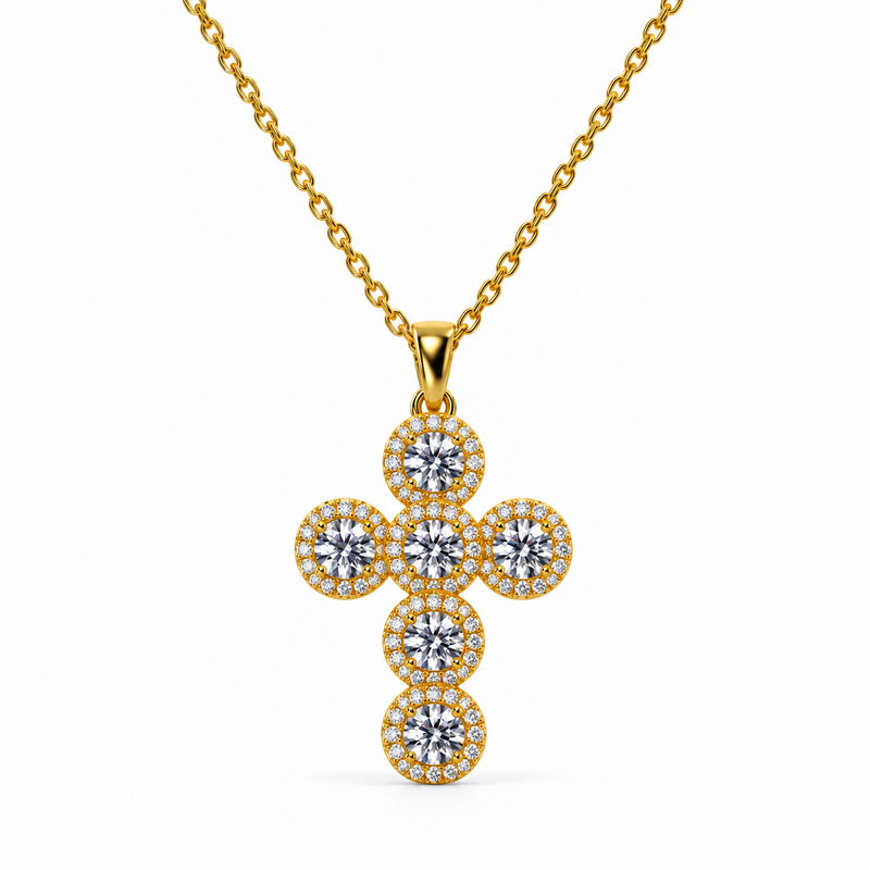 Crystal cross j01 — σταυρός με στρογγυλές πέτρες και κυκλικά περιγράμματα