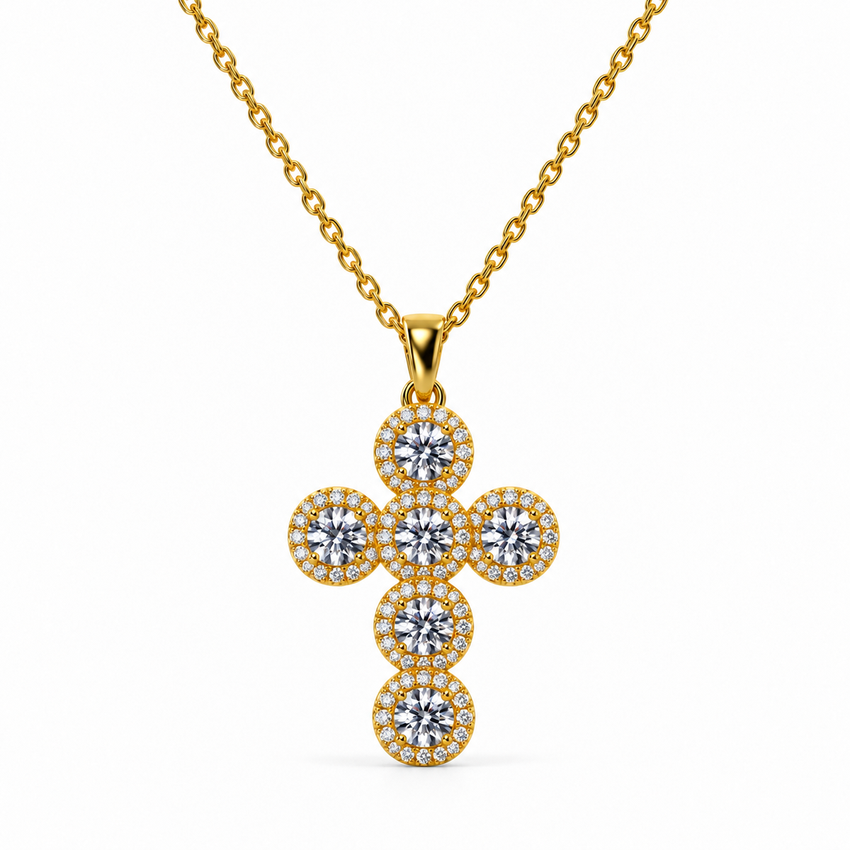 Crystal cross j01 — σταυρός με στρογγυλές πέτρες και κυκλικά περιγράμματα