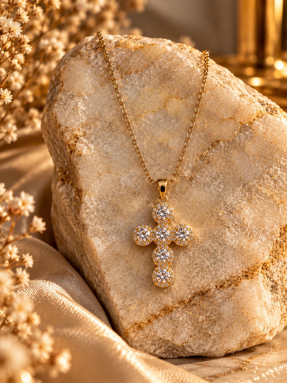 Crystal cross j01 — σταυρός με στρογγυλές πέτρες και κυκλικά περιγράμματα